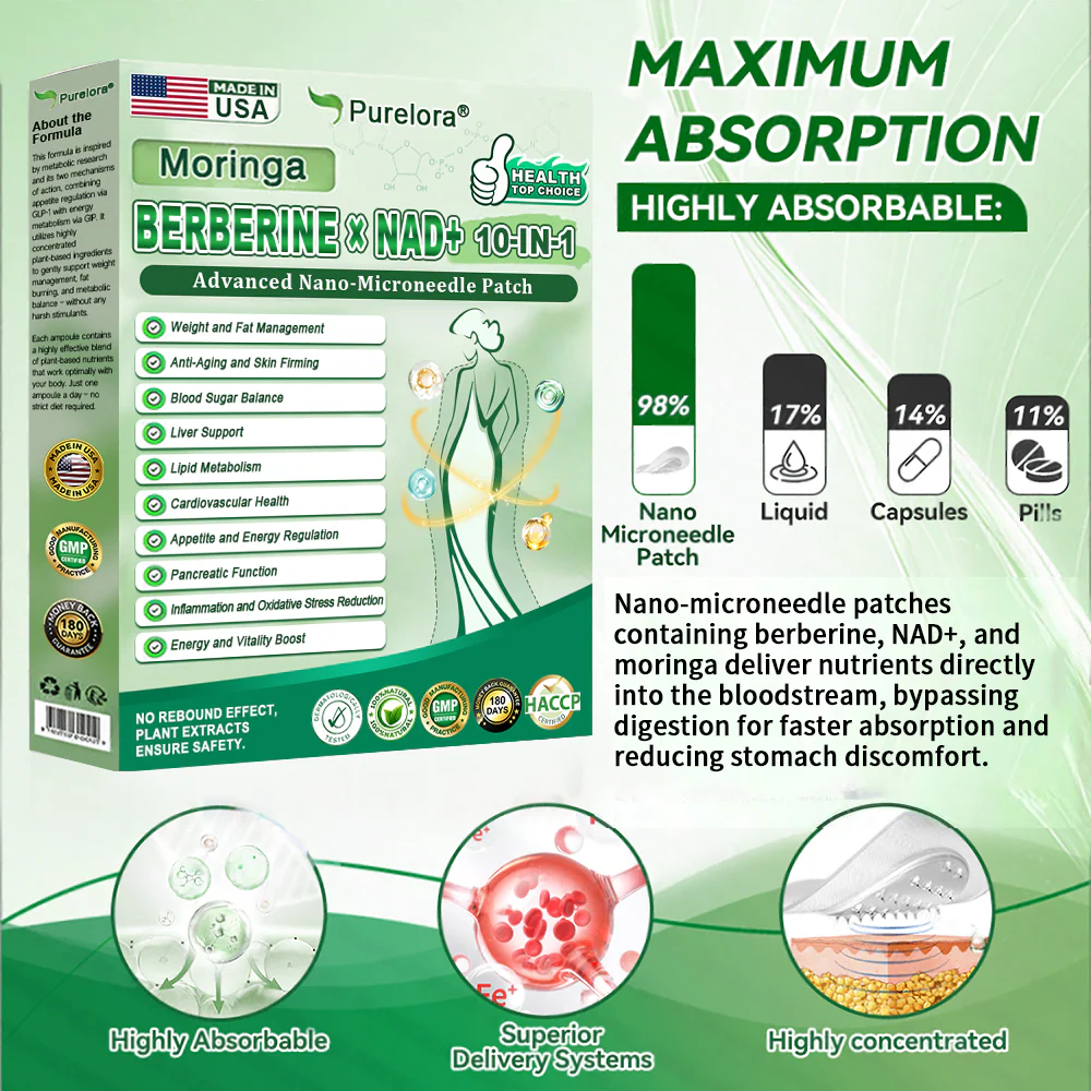 🏆 Best Seller | Purelora® Moringa Berberine × NAD⁺ 10-in-1 Nano Microneedle Patch (Just once daily, visible changes in 7 days) ✅ Supports weight management, loose skin, diabetes care, sleep apnea, joint comfort, and more - Image 15