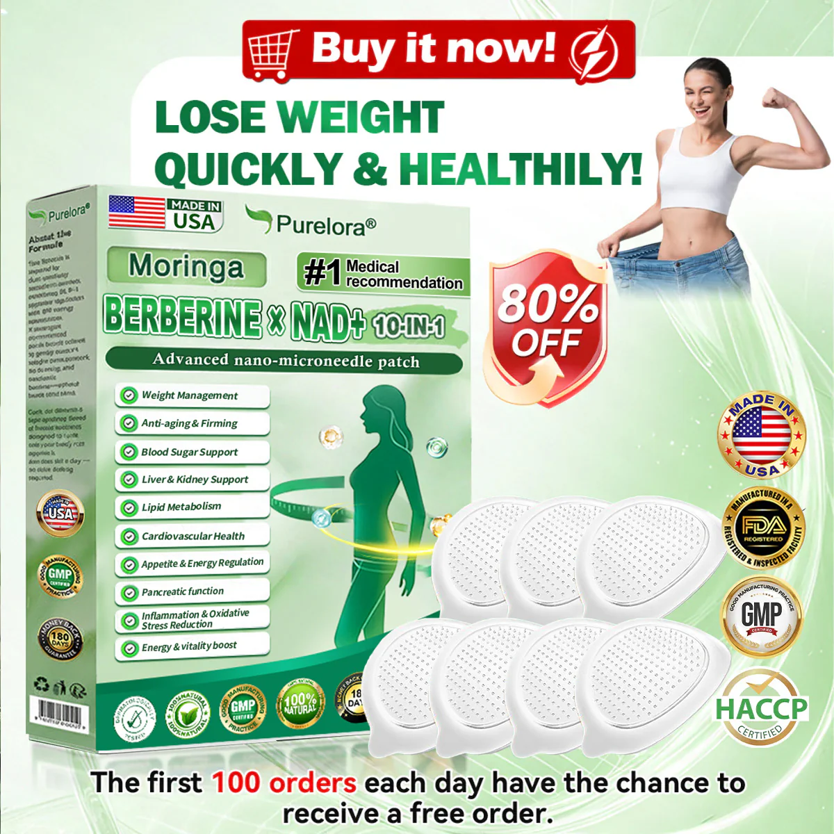 💎 Popular Choice | Purelora® Moringa Berberine × NAD⁺ 10-in-1 Nano Microneedle Patch (Just once daily, visible changes in 7 days) ✅ Supports weight management, loose skin, diabetes care, sleep apnea, joint comfort, and more