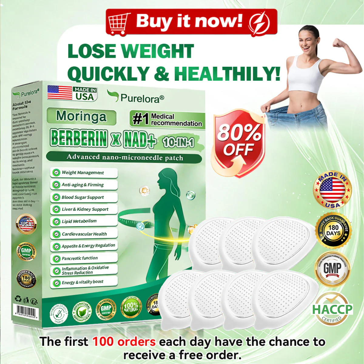⭐ Top Rated | Purelora® Moringa Berberine × NAD⁺ 10-in-1 Nano Microneedle Patch (Just once daily, visible changes in 7 days) ✅ Supports weight management, loose skin, diabetes care, sleep apnea, joint comfort, and more