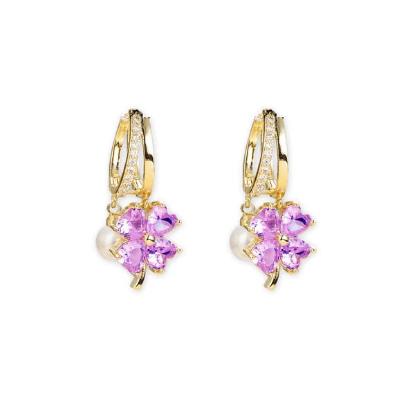 🔔 In High Demand丨Germanium Earrings Lymphatic Magnetotherapy for Weight Loss Purple Crystal Four-Leaf Flower Pearl New Light Luxury Ear Accessor - Image 3