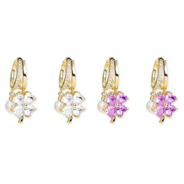 🔔 In High Demand丨Germanium Earrings Lymphatic Magnetotherapy for Weight Loss Purple Crystal Four-Leaf Flower Pearl New Light Luxury Ear Accessor - Image 7