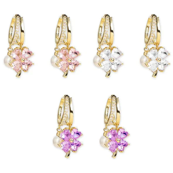 🔔 In High Demand丨Germanium Earrings Lymphatic Magnetotherapy for Weight Loss Purple Crystal Four-Leaf Flower Pearl New Light Luxury Ear Accessor - Image 8